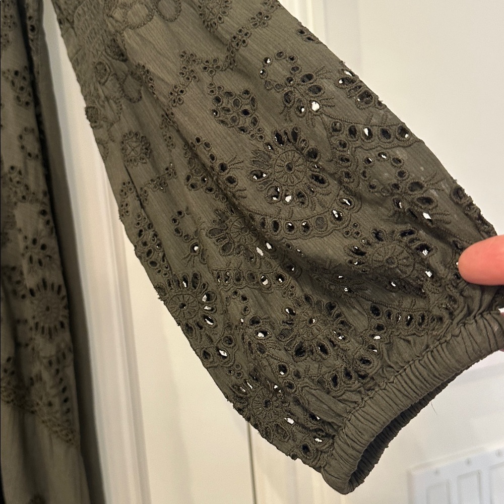 Olive Green Embroidered Maxi Dress By Sundance - Picture 4 of 7